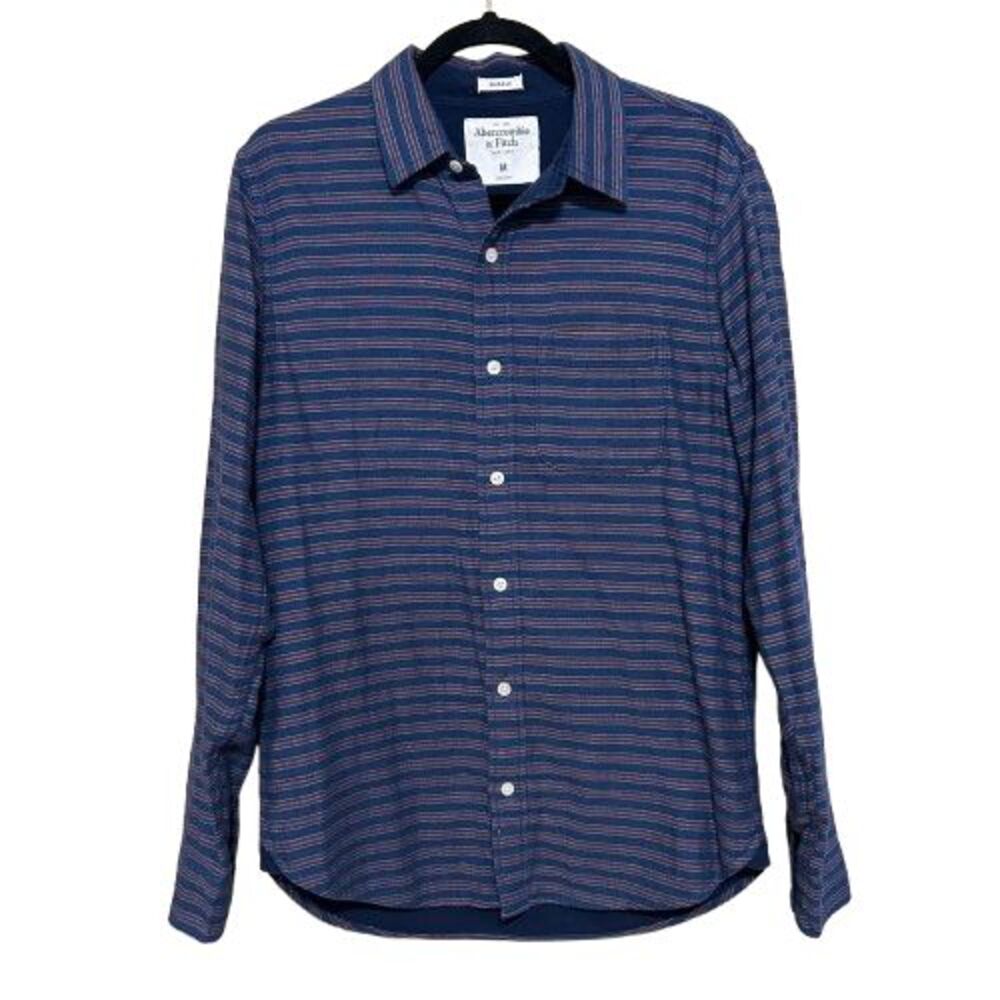 Abercrombie & Fitch Muscle Fit Striped Button Up  Shirt Mens Medium Blue Red